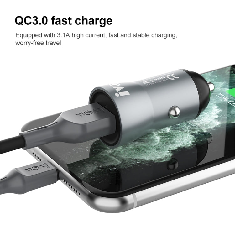 IVON CC39 18W 3.1A QC 3.0 USB Car Charger + 1m USB to 8 Pin Fast Charge Data Cable Set - Car Charger by IVON | Online Shopping South Africa | PMC TechLife