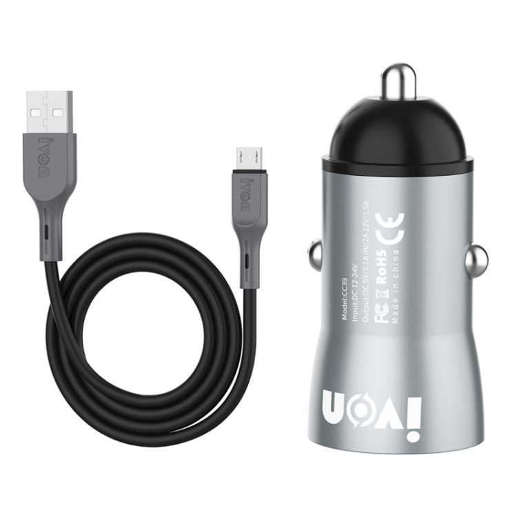 IVON CC39 18W 3.1A QC 3.0 USB Car Charger + 1m USB to Micro USB Fast Charge Data Cable Set - Car Charger by IVON | Online Shopping South Africa | PMC TechLife