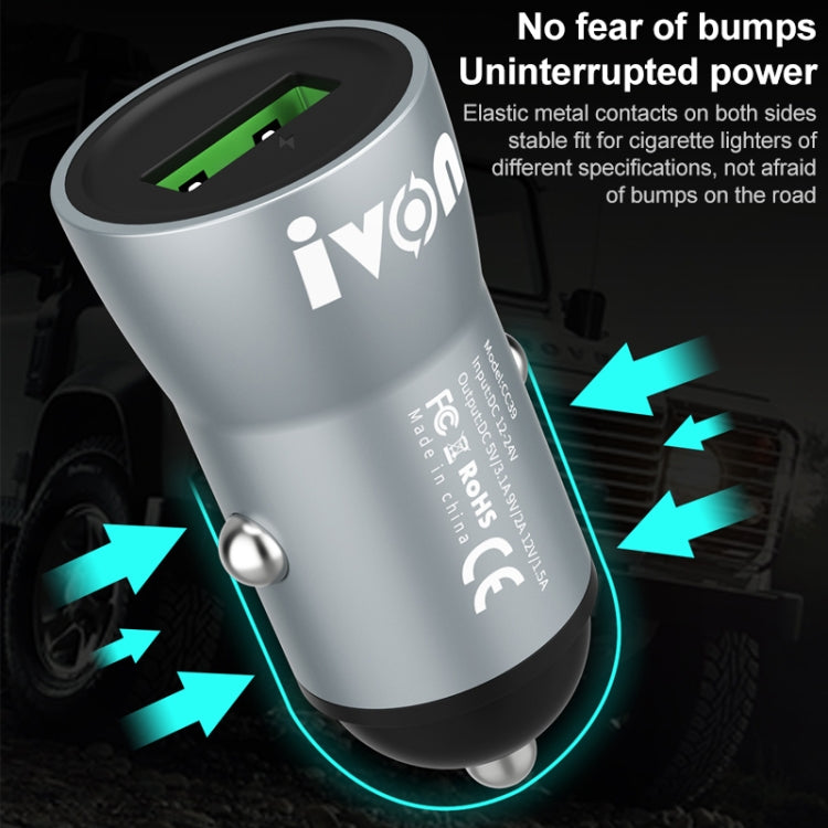 IVON CC39 18W 3.1A QC 3.0 USB Car Charger + 1m USB to Micro USB Fast Charge Data Cable Set - Car Charger by IVON | Online Shopping South Africa | PMC TechLife