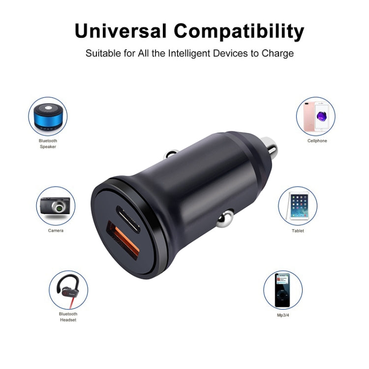 PD 20W USB-C / Type-C + QC 3.0 USB Interface Fast Charging Car Charger (Black) - Car Charger by PMC TechLife | Online Shopping South Africa | PMC TechLife
