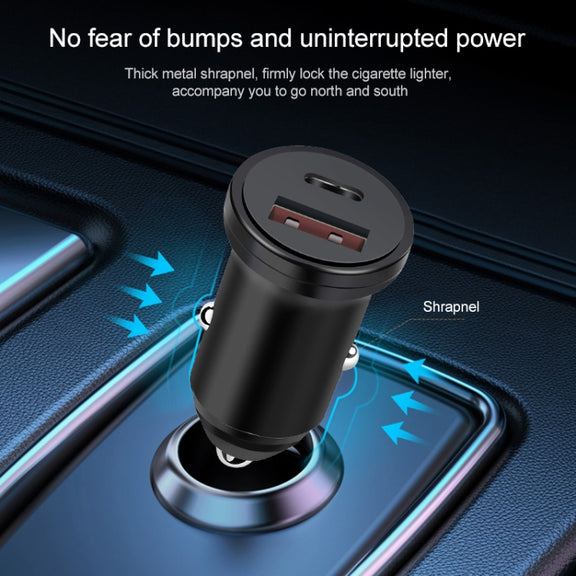 PD 20W USB-C / Type-C + QC 3.0 USB Interface Fast Charging Car Charger (Black)