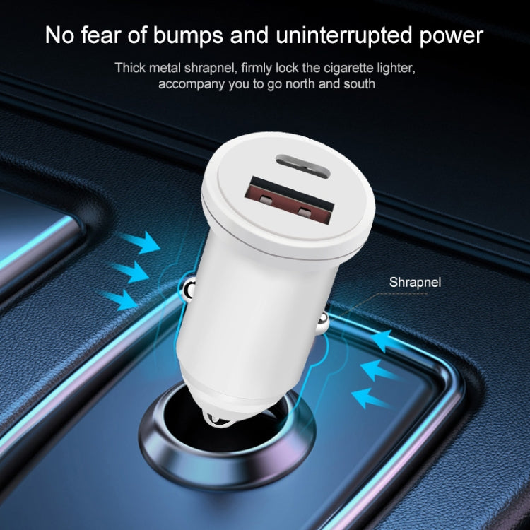 PD 20W USB-C / Type-C + QC 3.0 USB Interface Fast Charging Car Charger (White)