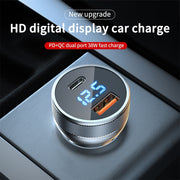 ACC-568 PD 20W USB-C / Type-C + USB Digital Display Fast Charge Car Charger (Black)