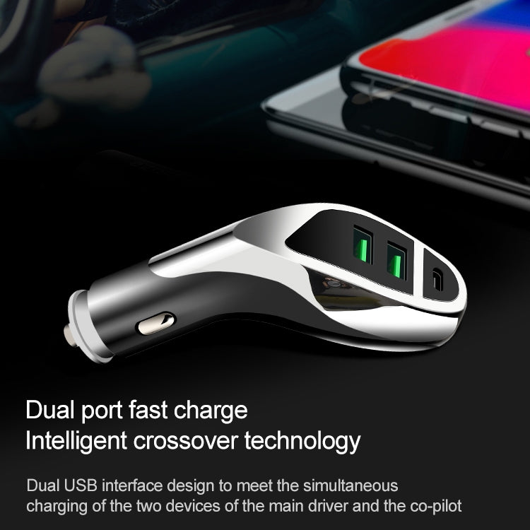 WLX-K1 QC3.0 Dual USB + Type-C Triple Car Charger (Silver)