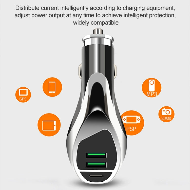 WLX-K1 QC3.0 Dual USB + Type-C Triple Car Charger (Silver) - Car Charger by PMC TechLife | Online Shopping South Africa | PMC TechLife
