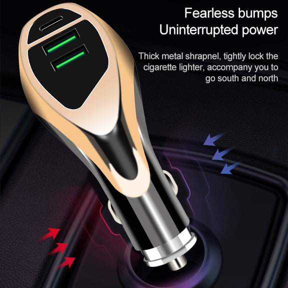 WLX-K1 QC3.0 Dual USB + Type-C Triple Car Charger (Silver)