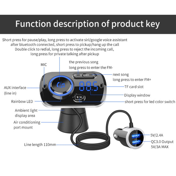 BC49BQ Car Digital Radio Receiver Bluetooth MP3 Player FM Transmitter Voice Assistant QC3.0 Quick Charger
