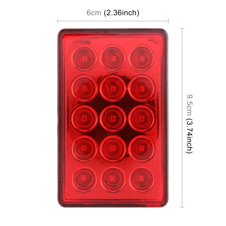 DC12V 1W Car Square Highlight Brake Lights Reversing Light with 15LEDs SMD-3528 (Red)