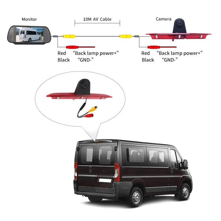 PZ466 Car Water-resistant 170 Degree Brake Light View Camera + 7 inch Rearview Monitor for Ford Transit 2014-2015