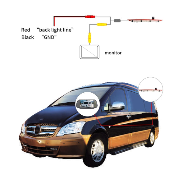 PZ468 Car Water-resistant 170 Degree Brake Light View Camera + 7 inch Rearview Monitor for Mercedes-Benz Vito 2016