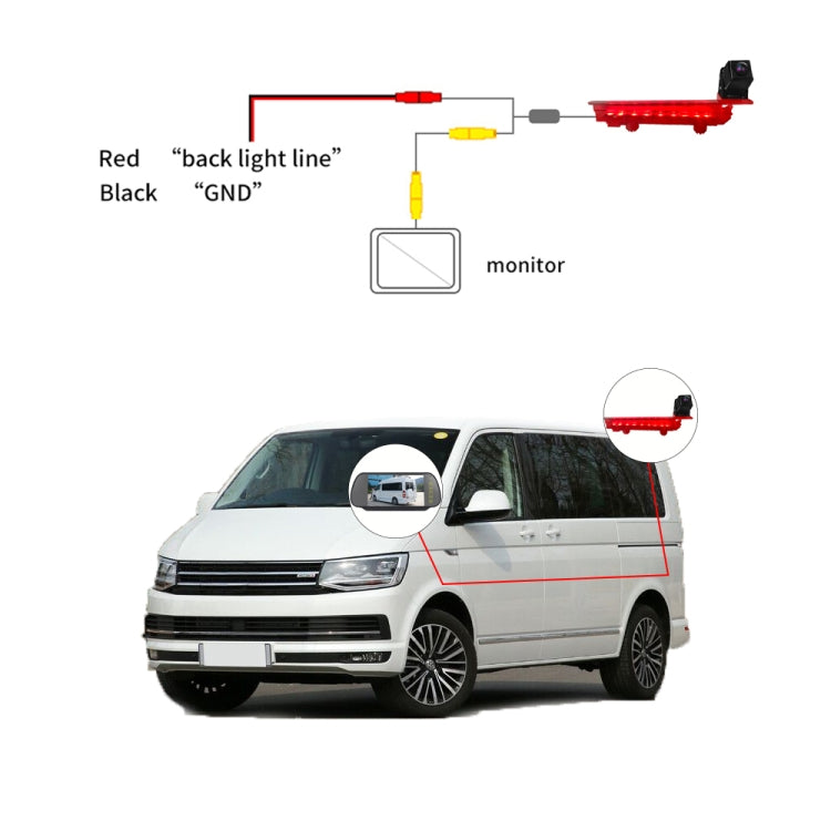 PZ470 Car Water-resistant 170 Degree Brake Light View Camera for Volkswagen T5 / T6 2010-2017