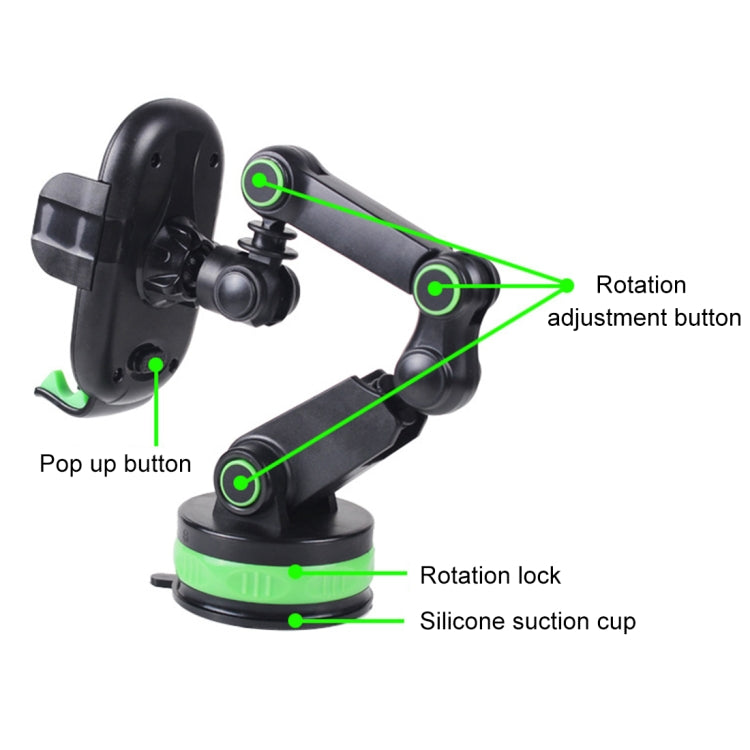 ZP-X0466 Car 360 Degree Rotating Telescopic Folding Round Suction Cup Mobile Phone Holder(Green) - Car Holders by PMC TechLife | Online Shopping South Africa | PMC TechLife