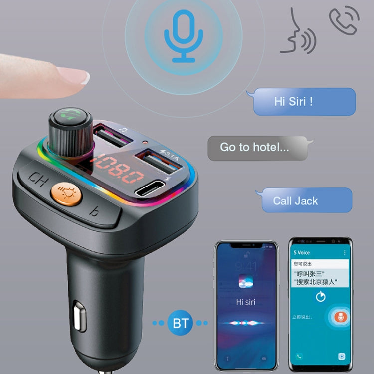 C15 Multifunctional Car Dual 3.1A+Type-C USB Charger Bluetooth FM Transmitter with Atmosphere Light - Bluetooth Car Kits by PMC TechLife | Online Shopping South Africa | PMC TechLife | Buy Now Pay Later Mobicred