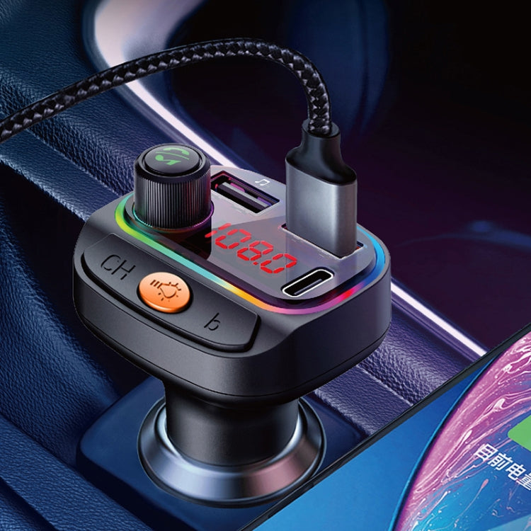 C15 Multifunctional Car Dual 3.1A+Type-C USB Charger Bluetooth FM Transmitter with Atmosphere Light - Bluetooth Car Kits by PMC TechLife | Online Shopping South Africa | PMC TechLife | Buy Now Pay Later Mobicred