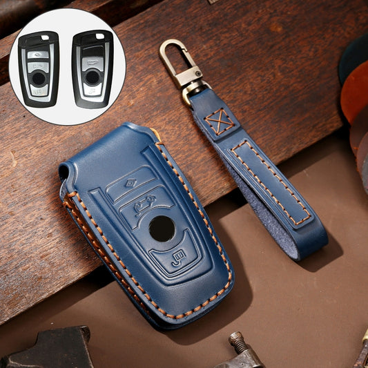 Hallmo Car Cowhide Leather Key Protective Cover Key Case for Old BMW(Blue) - free shipping - PMC Jewellery - Order now!