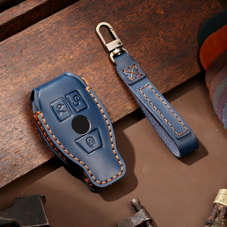 Hallmo Car Cowhide Leather Key Protective Cover Key Case for Old Mercedes-Benz E300L(Blue) - Car Key Cases by Hallmo | Online Shopping South Africa | PMC TechLife | Buy Now Pay Later Mobicred