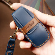 Hallmo Car Cowhide Leather Key Protective Cover Key Case for Old Mercedes-Benz E300L(Blue)