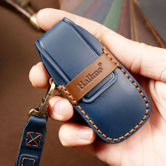 Hallmo Car Cowhide Leather Key Protective Cover Key Case for Old Mercedes-Benz E300L(Blue)