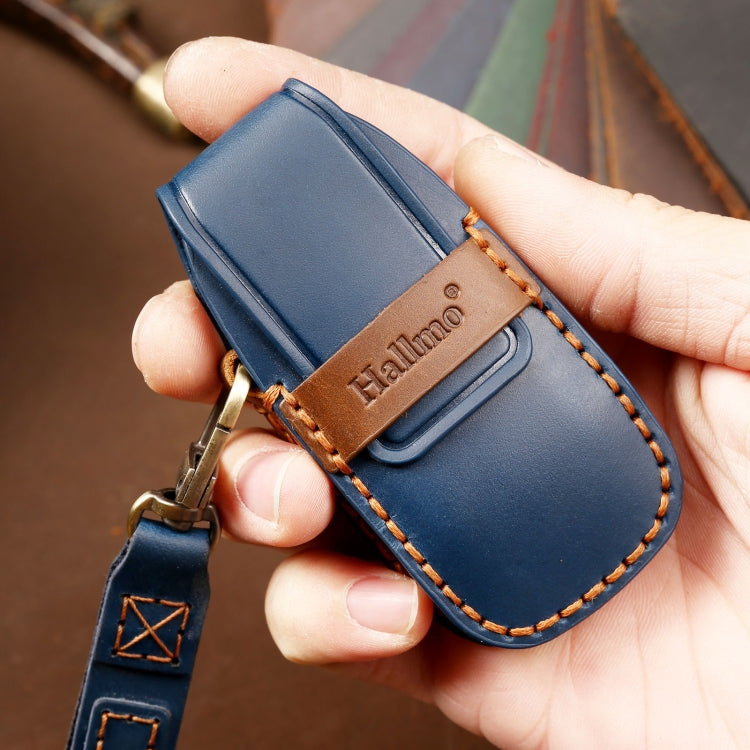 Hallmo Car Cowhide Leather Key Protective Cover Key Case for Old Mercedes-Benz E300L(Blue)