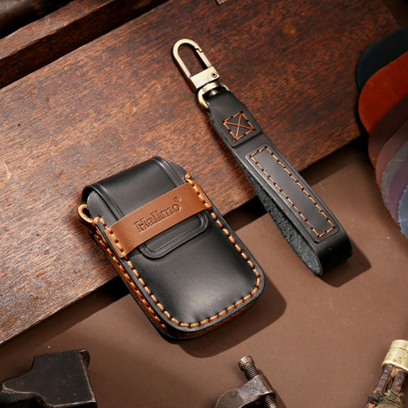 Hallmo Car Cowhide Leather Key Protective Cover Key Case for Volkswagen Lavida A Style(Black)