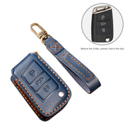 Hallmo Car Cowhide Leather Key Protective Cover Key Case for Volkswagen Lavida B Style(Brown)