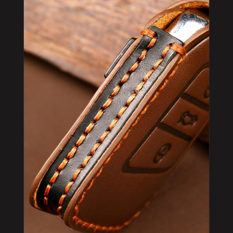 Hallmo Car Cowhide Leather Key Protective Cover Key Case for Volkswagen Lavida B Style(Brown) - Car Key Cases by Hallmo | Online Shopping South Africa | PMC TechLife | Buy Now Pay Later Mobicred