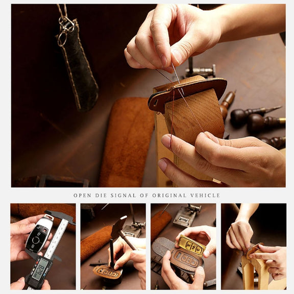 Hallmo Car Cowhide Leather Key Protective Cover Key Case for Volkswagen Lavida B Style(Brown)