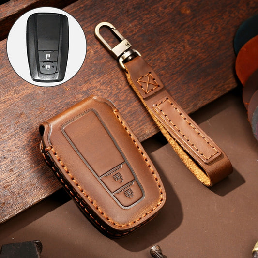 Hallmo Car Cowhide Leather Key Protective Cover Key Case for Toyota Corolla 2018 2-button(Brown) - Car Key Cases by Hallmo | Online Shopping South Africa | PMC Jewellery | Buy Now Pay Later Mobicred