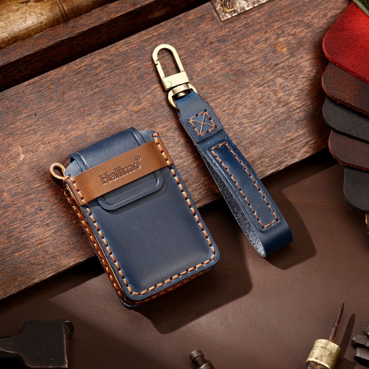 Hallmo Car Cowhide Leather Key Protective Cover Key Case for New Mazda Axela(Blue) - Car Key Cases by Hallmo | Online Shopping South Africa | PMC TechLife | Buy Now Pay Later Mobicred