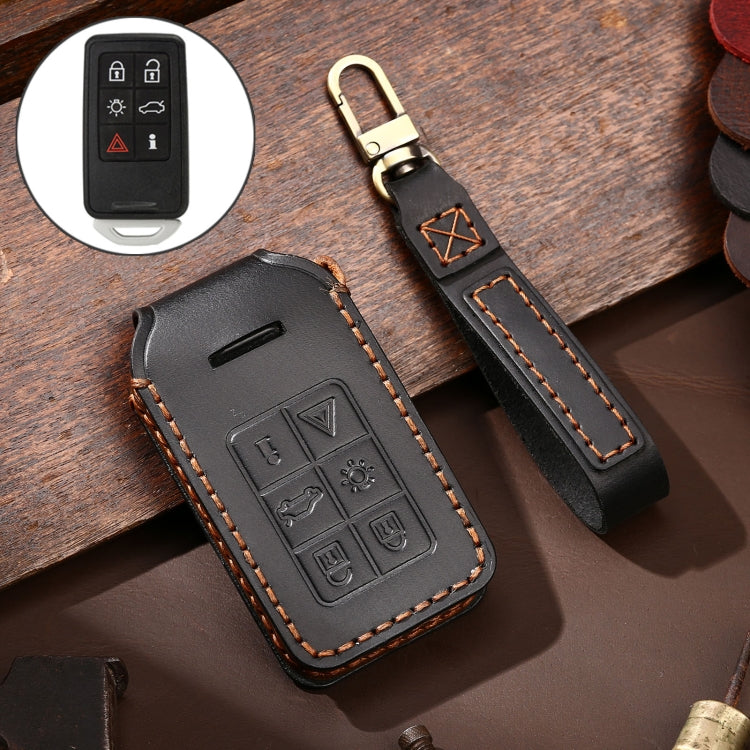 Hallmo Car Cowhide Leather Key Protective Cover Key Case for Volvo 6-button(Black) - free shipping - PMC TechLife - Order now!