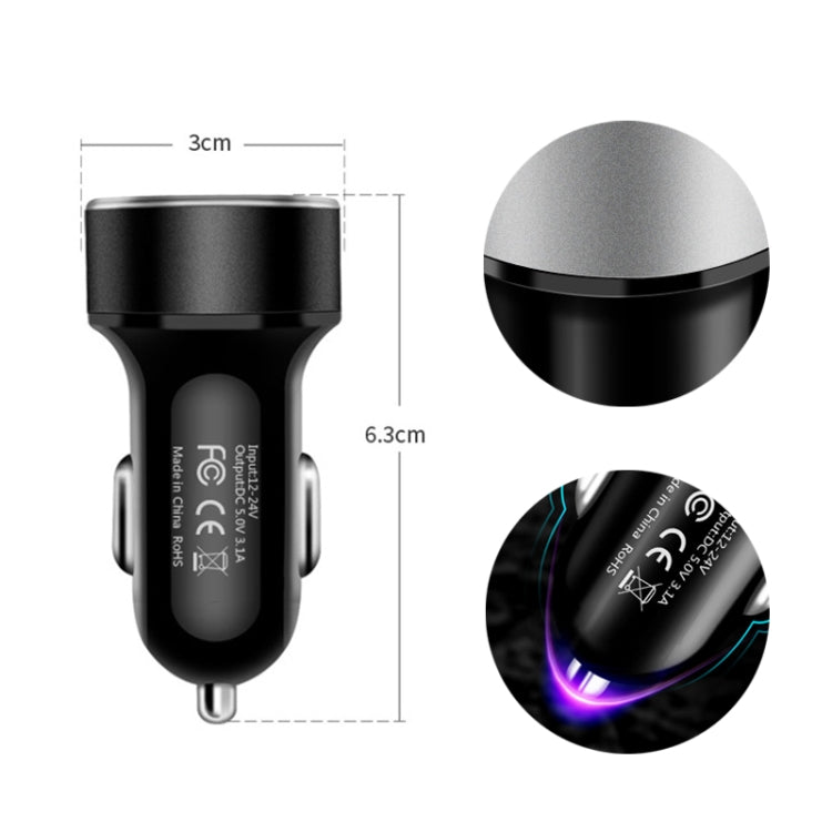 JMG-C016A 5 PCS 5V 3.1A Car Dual USB Charger with LED Display(Silver)