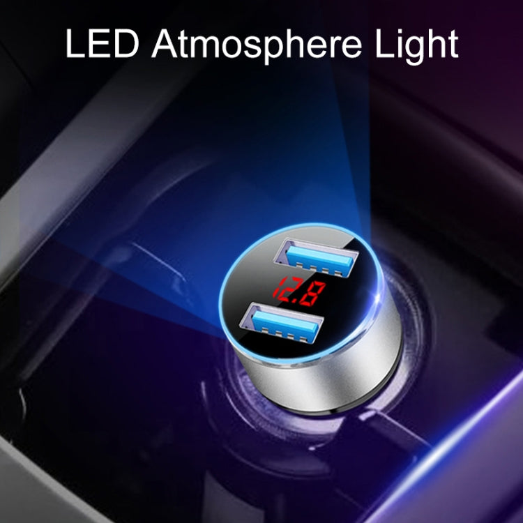 JMG-C016A 5 PCS 5V 3.1A Car Dual USB Charger with LED Display(Silver)