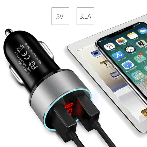 JMG-C016A 5 PCS 5V 3.1A Car Dual USB Charger with LED Display(Silver)