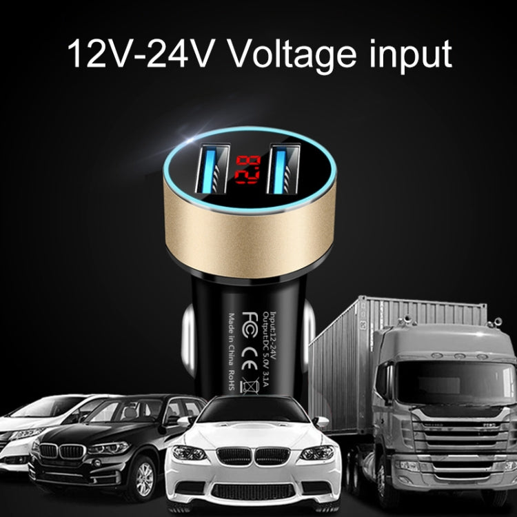 JMG-C016A 5 PCS 5V 3.1A Car Dual USB Charger with LED Display(Silver)