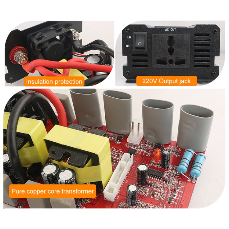 Carmaer 48V to 220V 2200W Three Socket Car Double Digital Display Inverter Household Power Converter