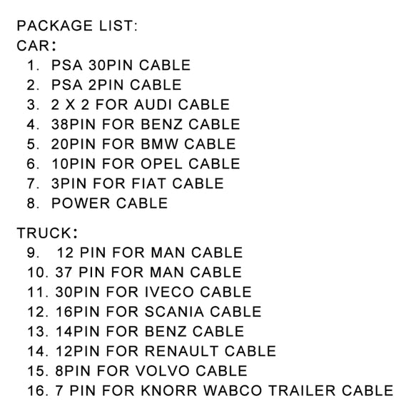 Truck / Car 16 in 1 Conversion Cable Set