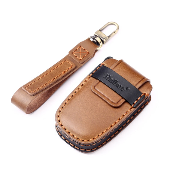 Hallmo Car Cowhide Leather Key Protective Cover Key Case for KIA K2 / K3 / K5 3-button(Brown)