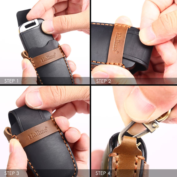 Hallmo Car Cowhide Leather Key Protective Cover Key Case for KIA K2 / K3 / K5 3-button(Brown)
