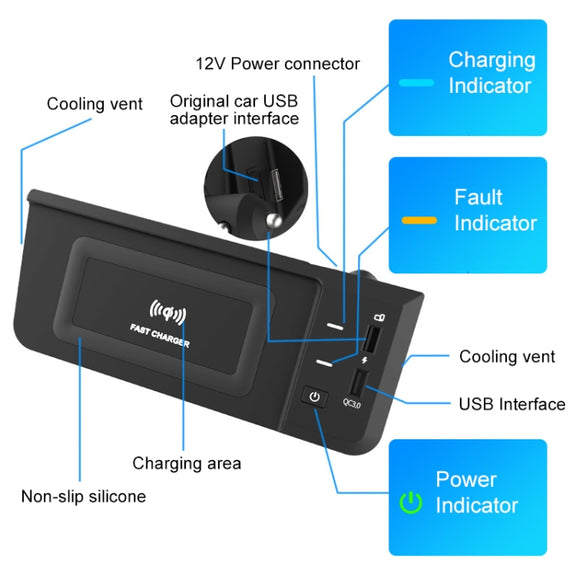 HFC-1051 Car Qi Standard Wireless Charger 15W / 10W Quick Charging for Audi Q5L 2018-2022, Left Driving