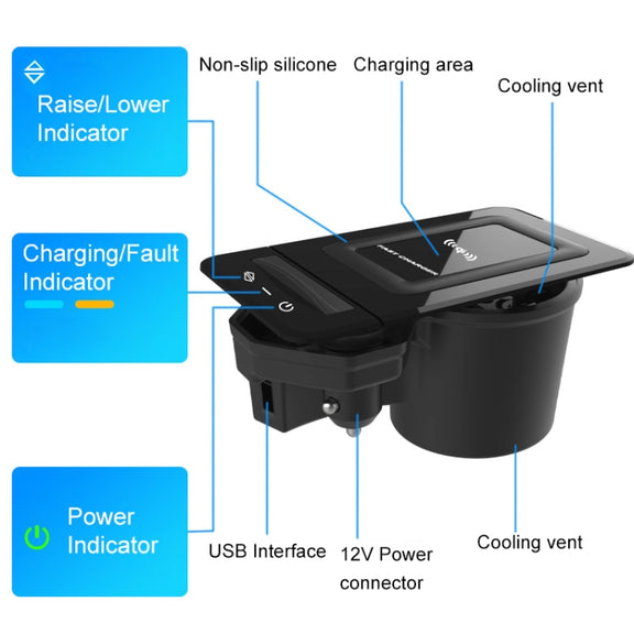 HFC-1052 Car Qi Standard Wireless Charger 15W / 10W Quick Charging for Audi A6L 2019-2022, Left Driving