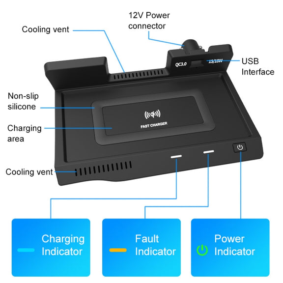 HFC-1040 Car Qi Standard Wireless Charger 10W Quick Charging for Nissan Teana 2019-2021, Left Driving