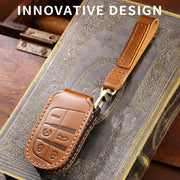 Hallmo Car Genuine Leather Key Protective Cover for Jeep Compass 4-button(Blue)