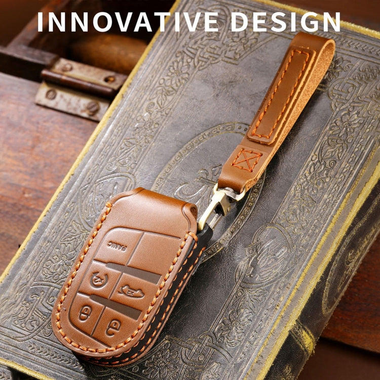 Hallmo Car Genuine Leather Key Protective Cover for Jeep Compass 4-button(Blue)