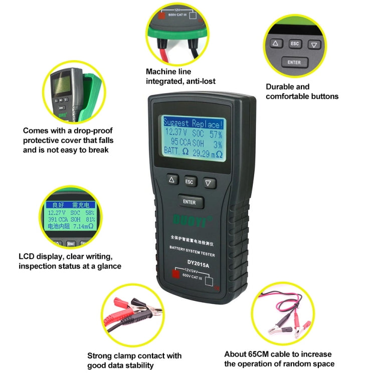 DUOYI DY2015A Car 12V 24V Digital CCA Load Battery Charging Digital Capacity Tester - free shipping - PMC Jewellery - Order now!