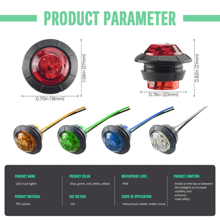 10 PCS MK-009 3/4 inch Car / Truck 3LEDs Side Marker Indicator Lights Bulb Lamp (Green Light) - free shipping - PMC TechLife - Order now!