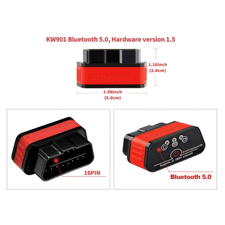 KONNWEI KW901 Android Phone OBD2 Car Bluetooth 5.0 Diagnostic Scan Tools(Red) - free shipping - PMC TechLife - Order now!