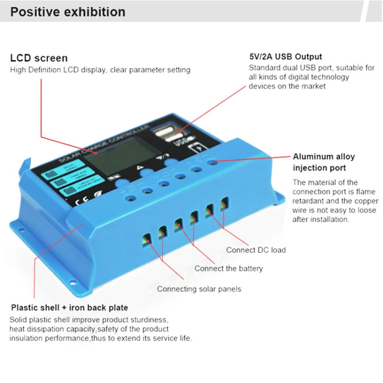 30A Solar Charge Controller 12V / 24V Lithium Lead-Acid Battery Charge Discharge PV Controller