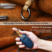 For Audi Series Car Cowhide Leather Key Protective Cover Key Case, B Version 2011-2018 (Brown)