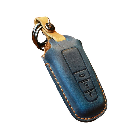 For Toyota Car Cowhide Leather Key Protective Cover Key Case, Three Keys Version (Blue)