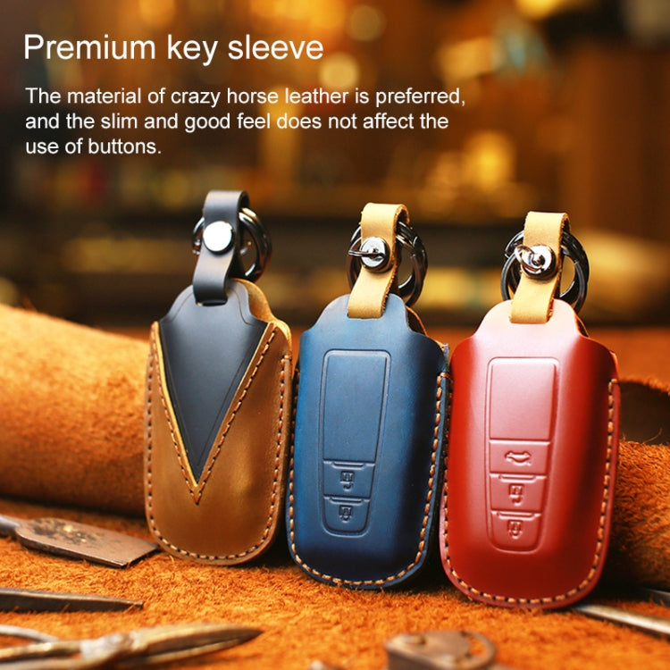 For Toyota Car Cowhide Leather Key Protective Cover Key Case, Three Keys Version (Blue) - Car Key Cases by PMC TechLife | Online Shopping South Africa | PMC TechLife